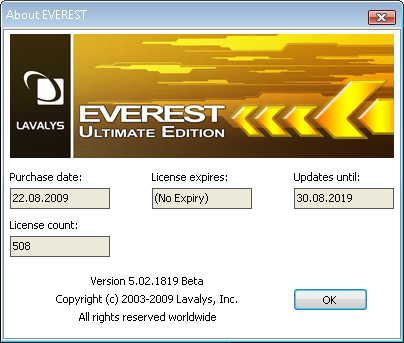 Lavalys EVEREST Ultimate Edition v5.02.1819 Beta