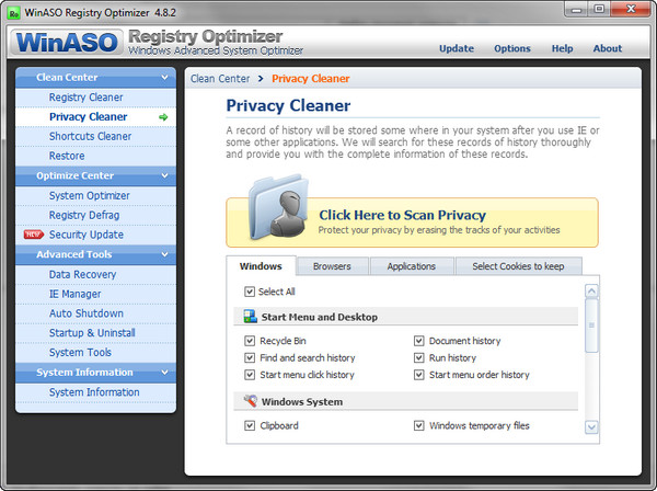 WinASO Registry Optimizer