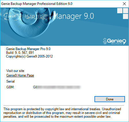 Genie Backup Manager Professional 9.0.567.891